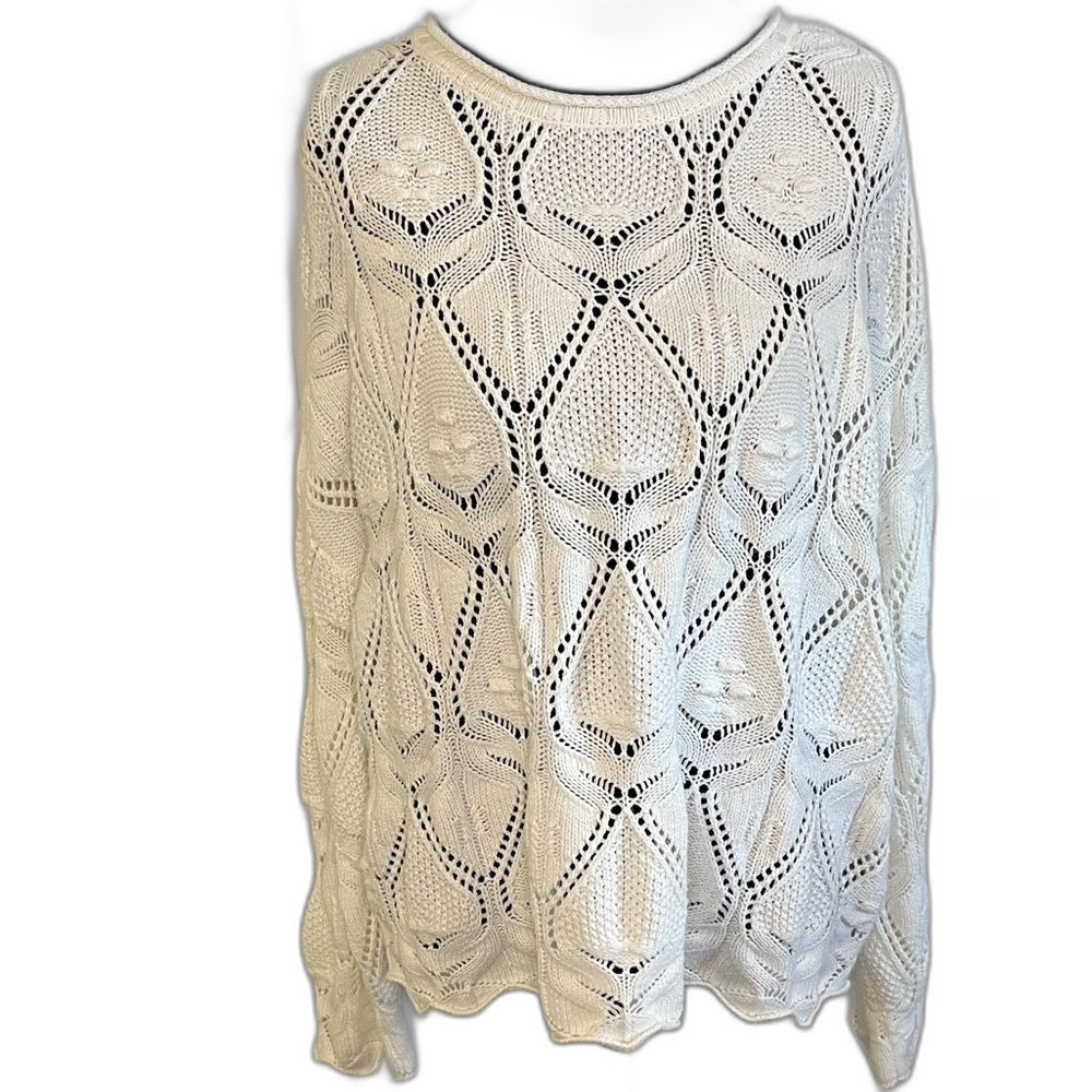 Arula Ivory Cropped Knit Sweater Size A 14/16 XL Scalloped Edge